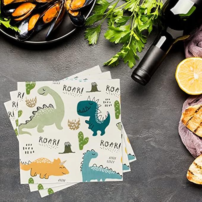 40 PIECES DINOSAUR NAPKINS, COLOURFUL PAPER TABLEWARE FOR CHILDREN'S BIRTHDAY PARTIES 33 X 33 CM - Image 4